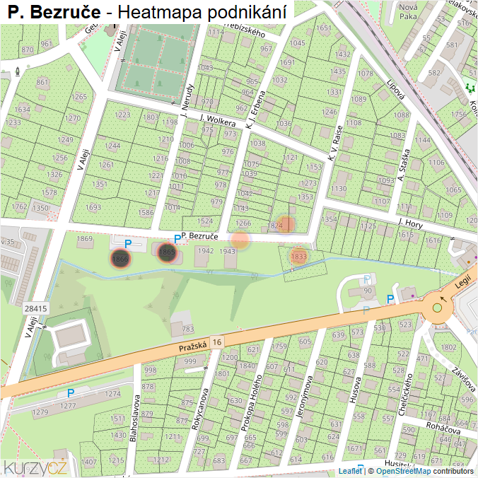 Mapa P. Bezruče - Firmy v ulici.