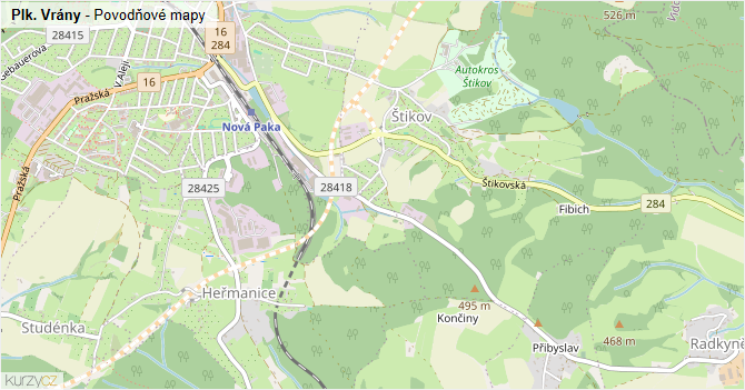 Plk. Vrány - záplavové mapy stoleté vody