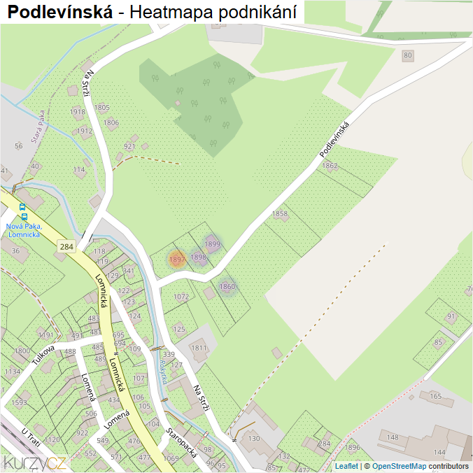 Mapa Podlevínská - Firmy v ulici.