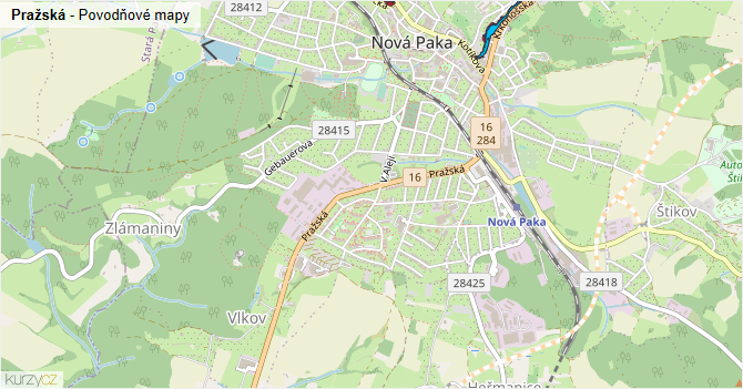 Pražská - záplavové mapy stoleté vody