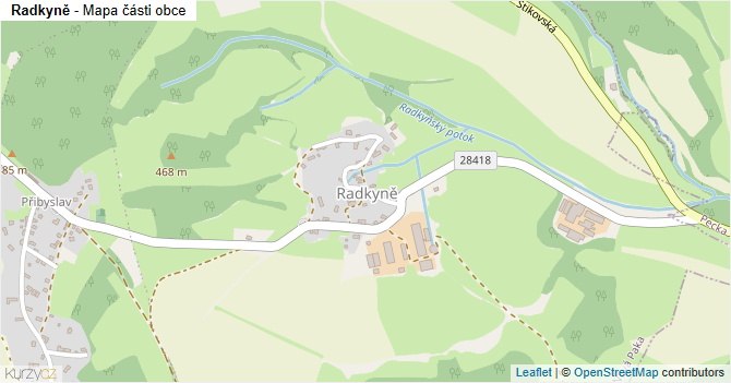 Radkyně - mapa části obce