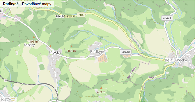 Radkyně - záplavové mapy stoleté vody