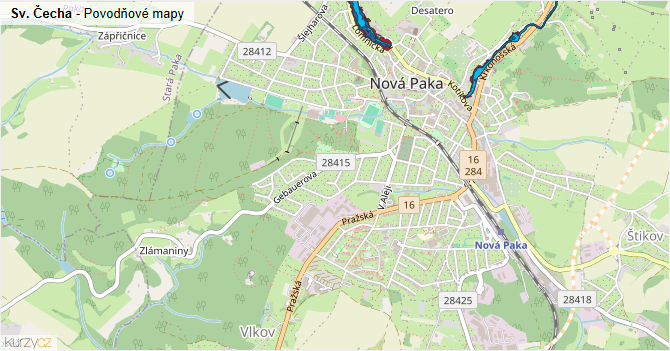 Sv. Čecha - záplavové mapy stoleté vody