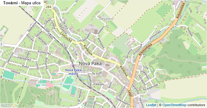 Tovární - mapa ulice