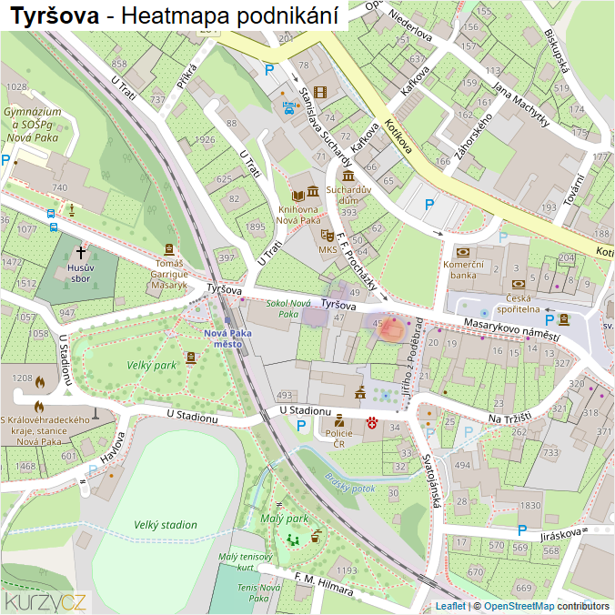 Mapa Tyršova - Firmy v ulici.