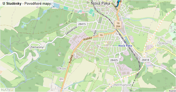 U Studénky - záplavové mapy stoleté vody