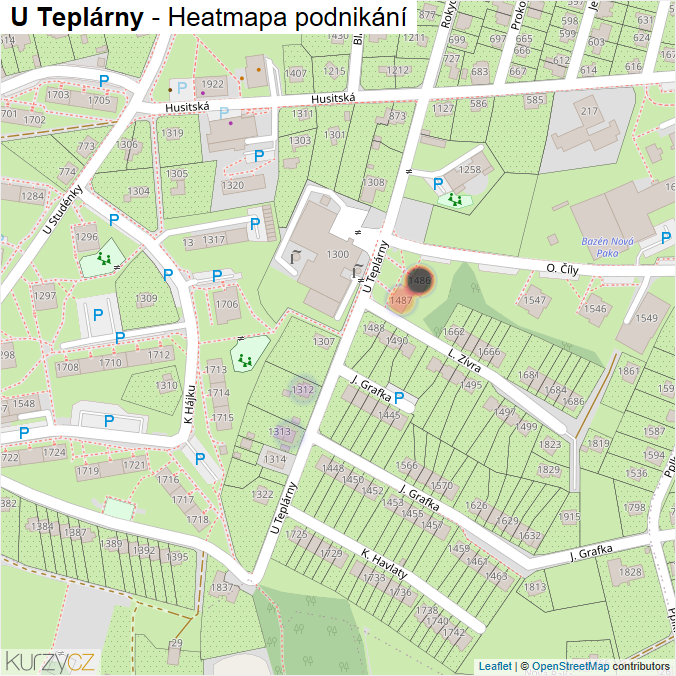 Mapa U Teplárny - Firmy v ulici.