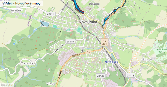 V Aleji - záplavové mapy stoleté vody