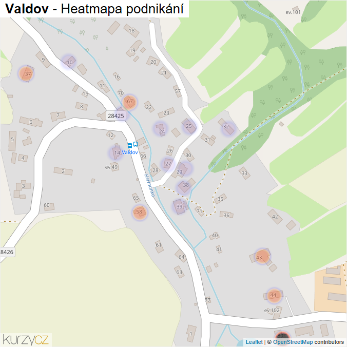 Mapa Valdov - Firmy v části obce.