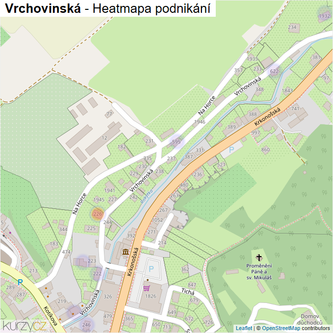 Mapa Vrchovinská - Firmy v ulici.