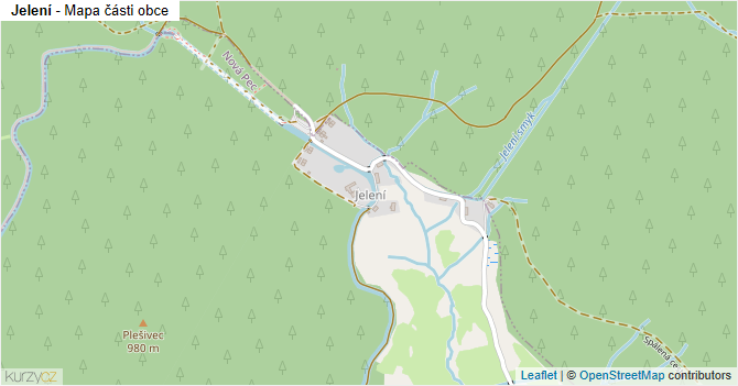 Jelení - mapa části obce