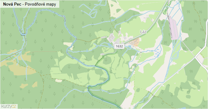 Nová Pec - záplavové mapy stoleté vody