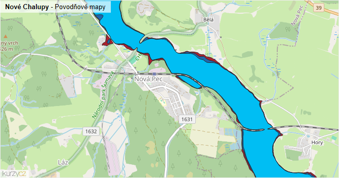 Nové Chalupy - záplavové mapy stoleté vody