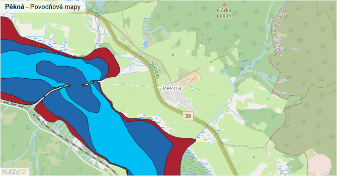 Pěkná - záplavové mapy stoleté vody