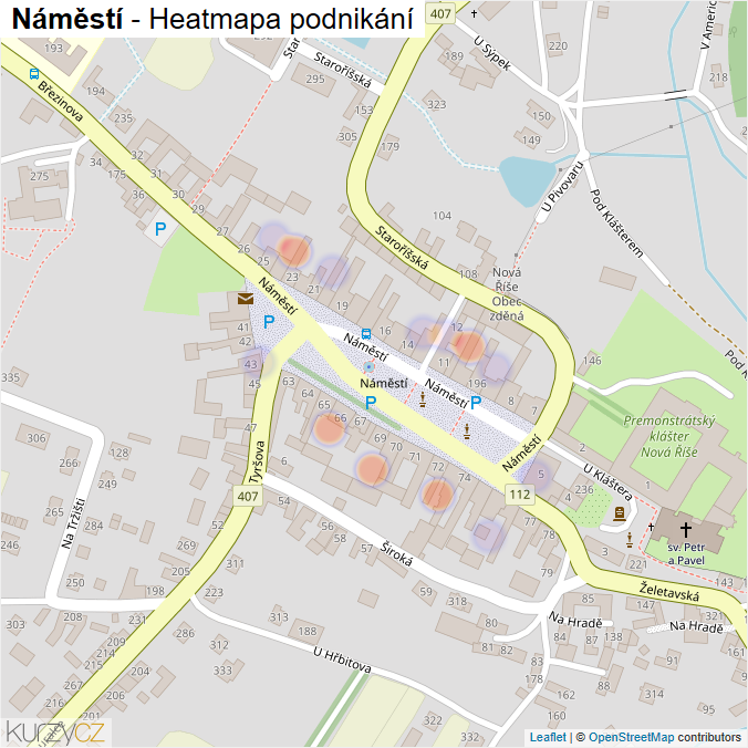 Mapa Náměstí - Firmy v ulici.
