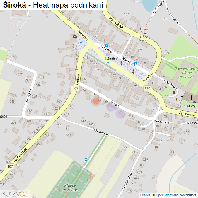 Mapa Široká - Firmy v ulici.