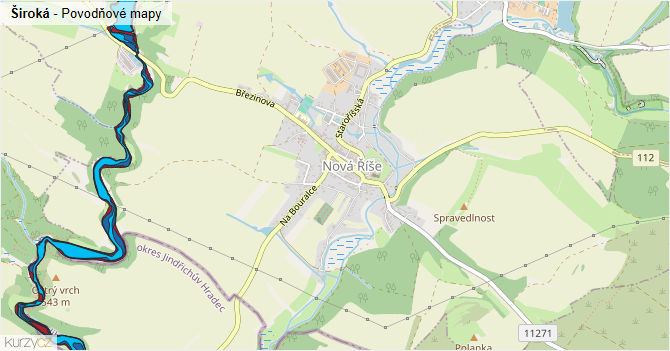 Široká - záplavové mapy stoleté vody