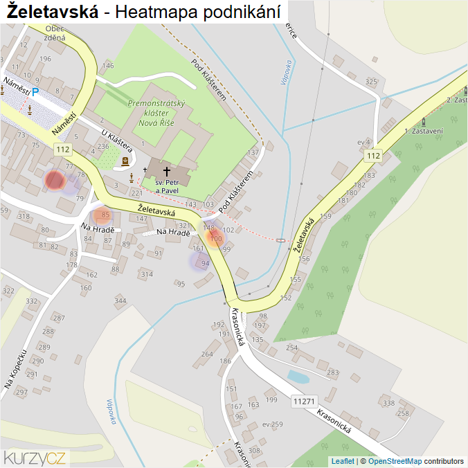 Mapa Želetavská - Firmy v ulici.