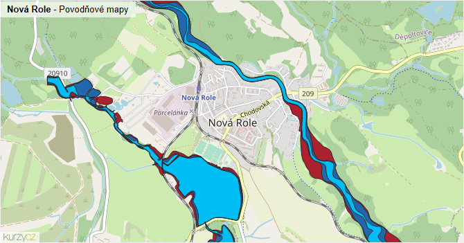 Nová Role - záplavové mapy stoleté vody