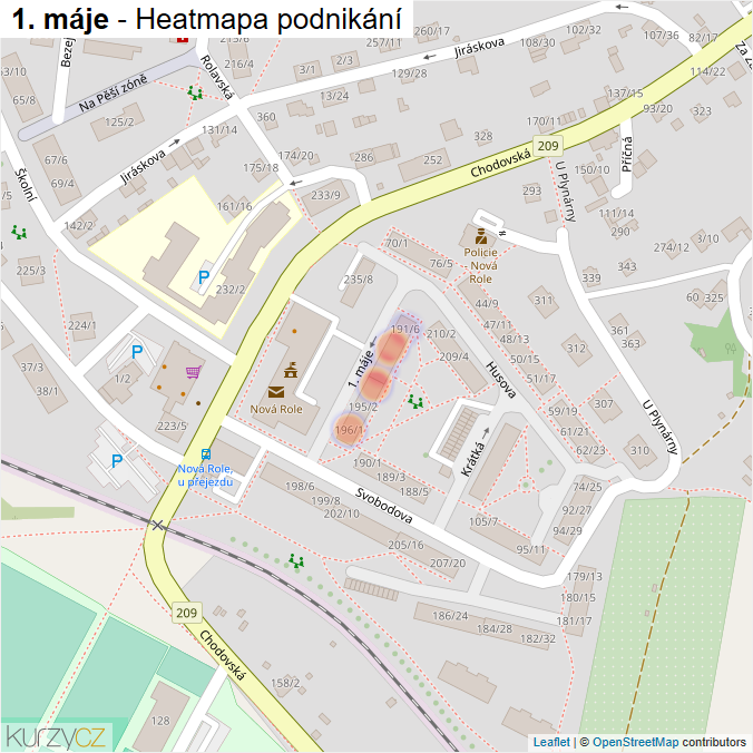 Mapa 1. máje - Firmy v ulici.