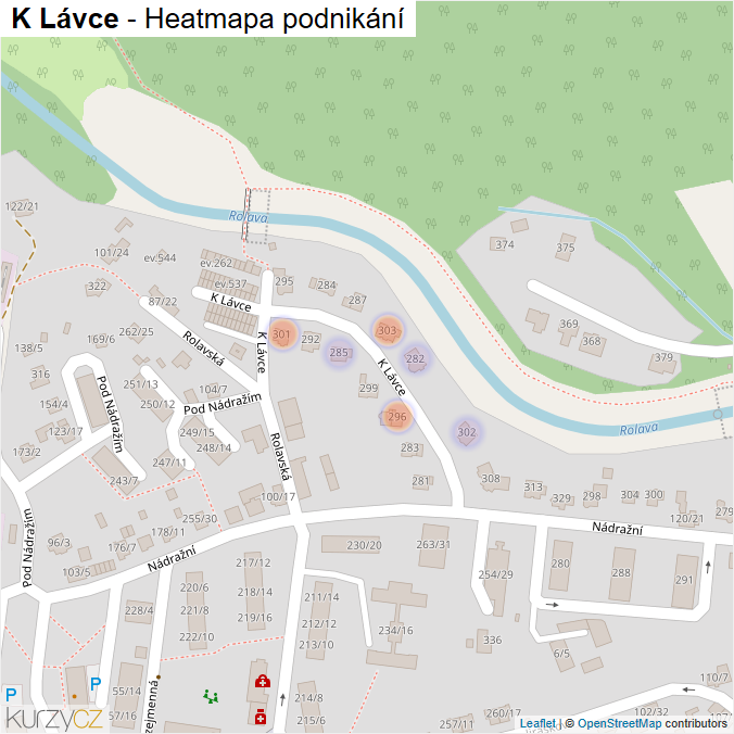 Mapa K Lávce - Firmy v ulici.