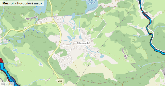 Mezirolí - záplavové mapy stoleté vody