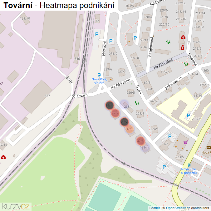 Mapa Tovární - Firmy v ulici.