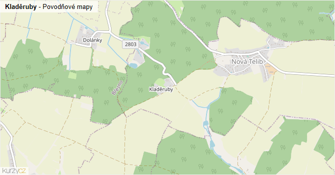 Kladěruby - záplavové mapy stoleté vody