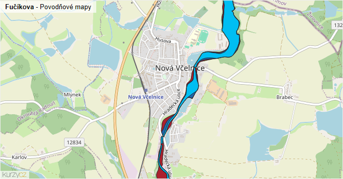 Fučíkova - záplavové mapy stoleté vody