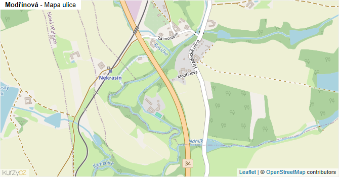 Modřínová - mapa ulice