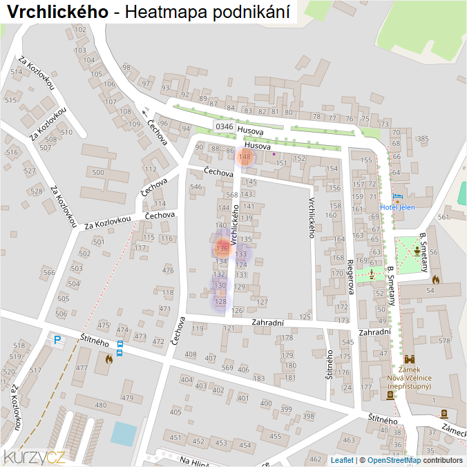 Mapa Vrchlického - Firmy v ulici.