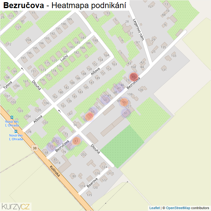Mapa Bezručova - Firmy v ulici.