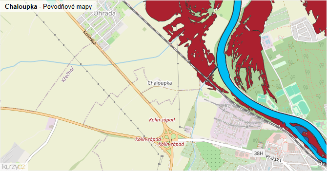 Chaloupka - záplavové mapy stoleté vody