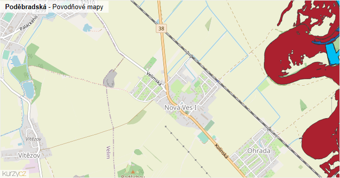 Poděbradská - záplavové mapy stoleté vody