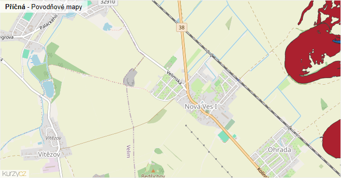 Příčná - záplavové mapy stoleté vody