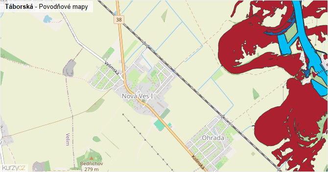 Táborská - záplavové mapy stoleté vody