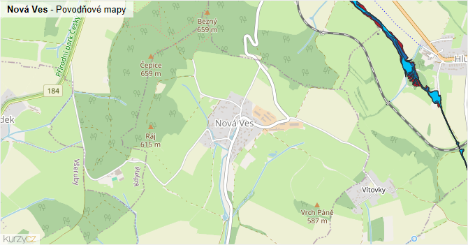 Nová Ves - záplavové mapy stoleté vody