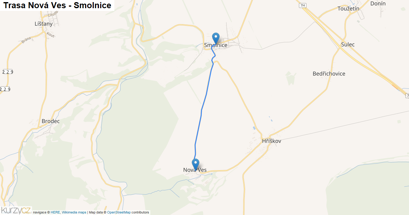 Nová Ves-Smolnice, mapa trasy