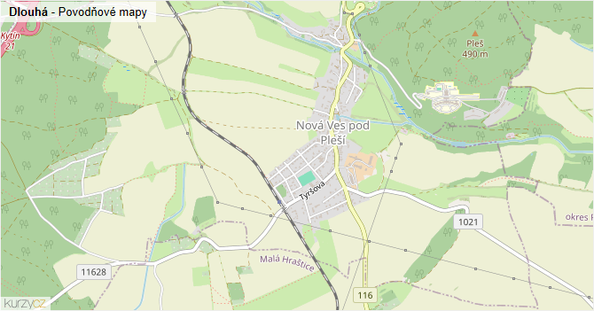 Dlouhá - záplavové mapy stoleté vody