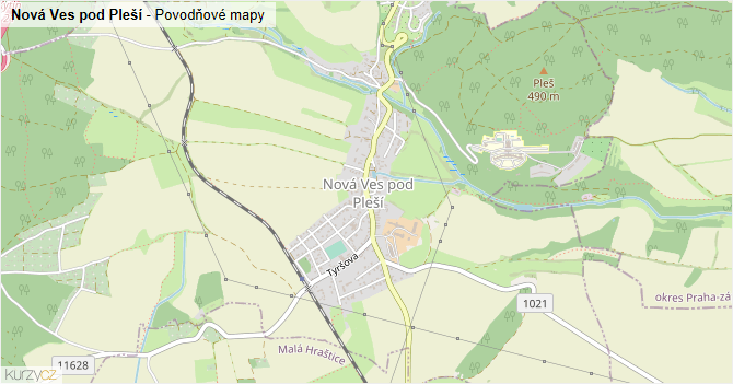 Nová Ves pod Pleší - záplavové mapy stoleté vody