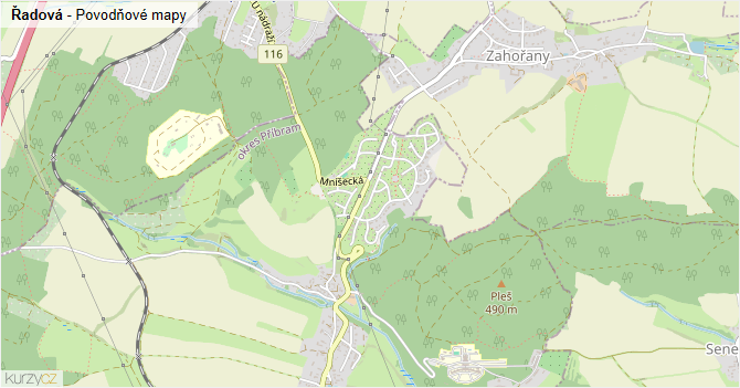 Řadová - záplavové mapy stoleté vody