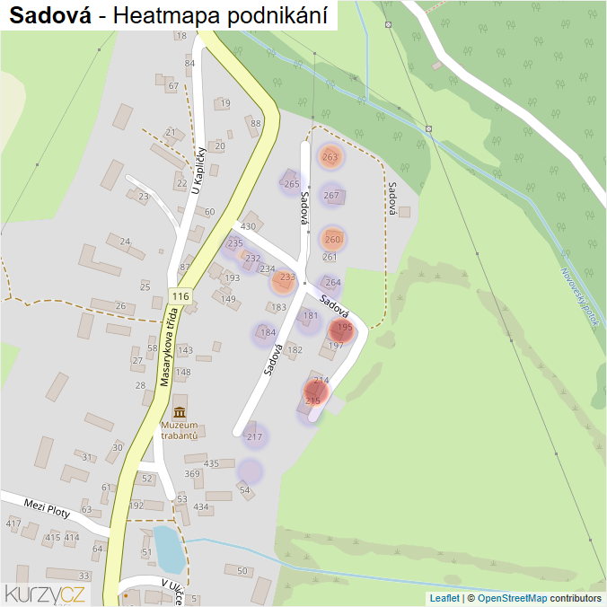 Mapa Sadová - Firmy v ulici.
