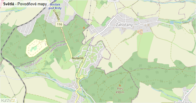 Světlá - záplavové mapy stoleté vody