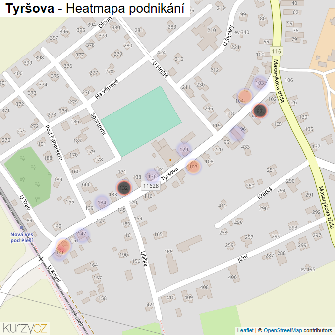 Mapa Tyršova - Firmy v ulici.