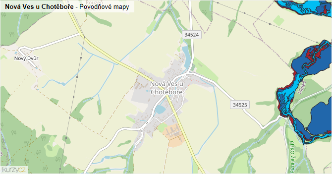 Nová Ves u Chotěboře - záplavové mapy stoleté vody