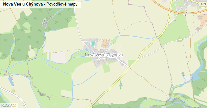 Nová Ves u Chýnova - záplavové mapy stoleté vody