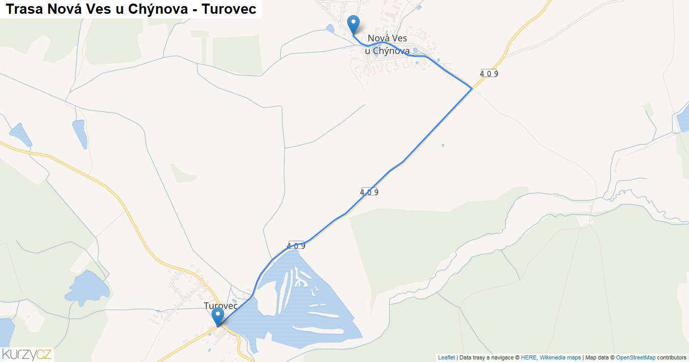 Nová Ves u Chýnova-Turovec, mapa trasy