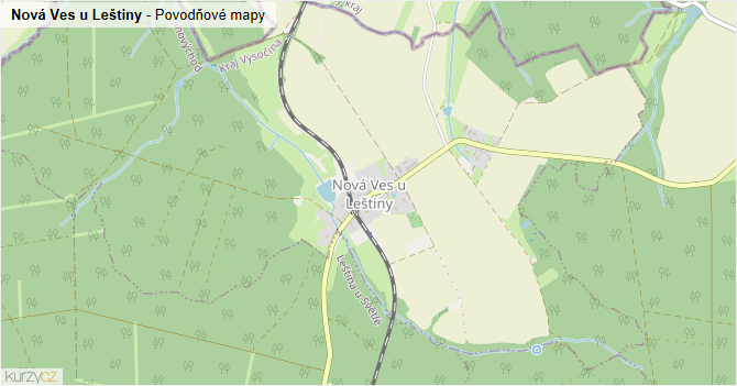 Nová Ves u Leštiny - záplavové mapy stoleté vody