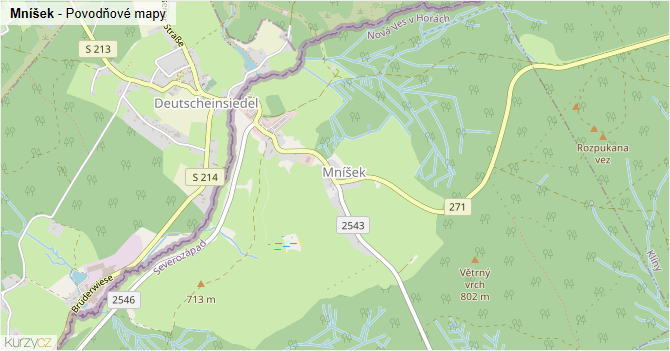 Mníšek - záplavové mapy stoleté vody