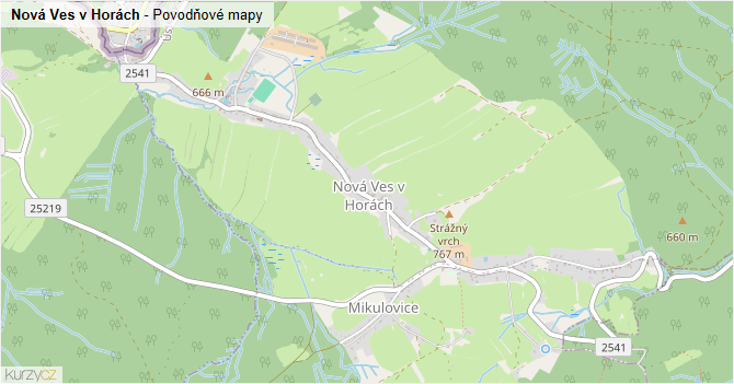 Nová Ves v Horách - záplavové mapy stoleté vody